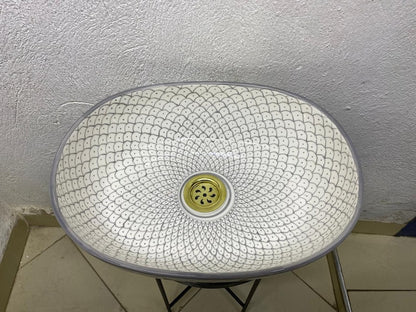 Moroccan Ceramic Vessel Sink – Green & Black & Gray Fish Scale Design