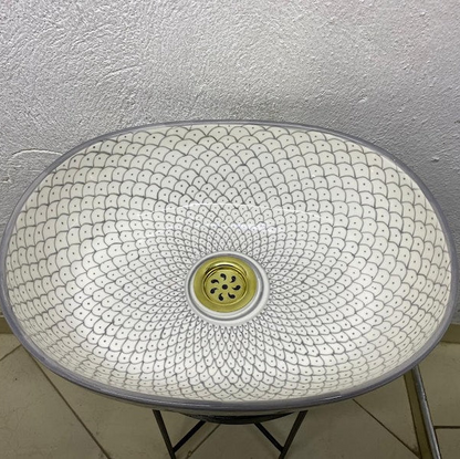 Moroccan Ceramic Vessel Sink – Green & Black & Gray Fish Scale Design