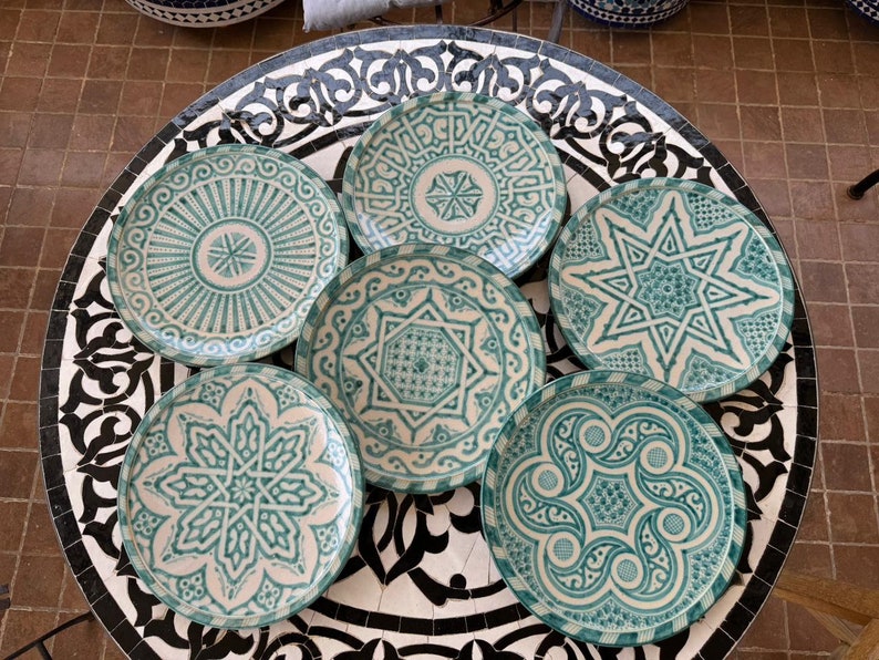 Handmade Moroccan Ceramic Plates & Decorative Wall Plates – Turquoise Geometric Design