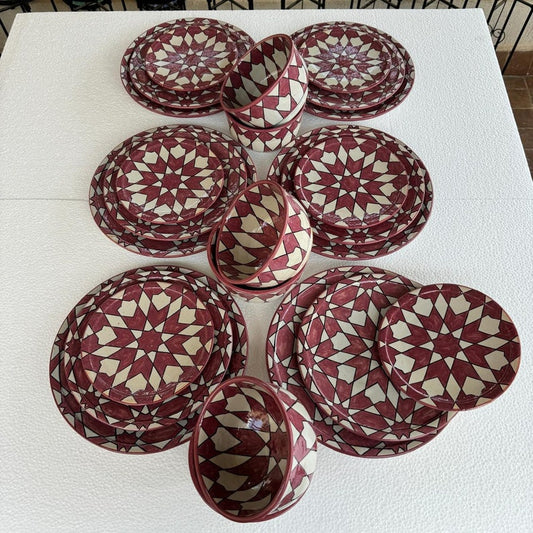 Exquisite Handmade Moroccan Pink Dinner Set: Hand-Painted, Wood-Fired Artistry