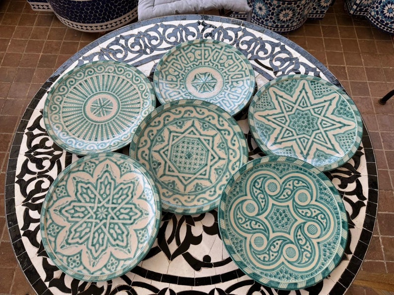 Handmade Moroccan Ceramic Plates & Decorative Wall Plates – Turquoise Geometric Design