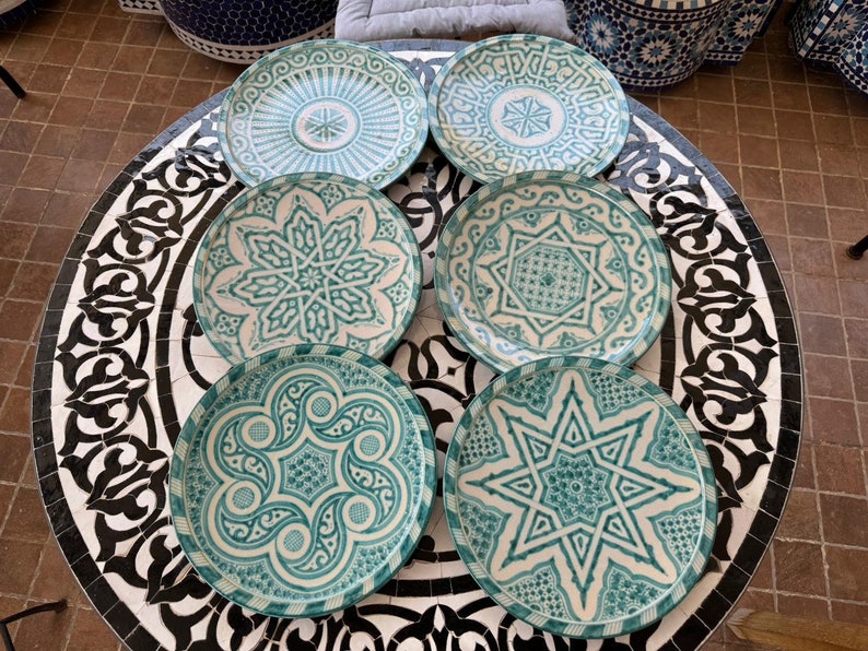 Handmade Moroccan Ceramic Plates & Decorative Wall Plates – Turquoise Geometric Design