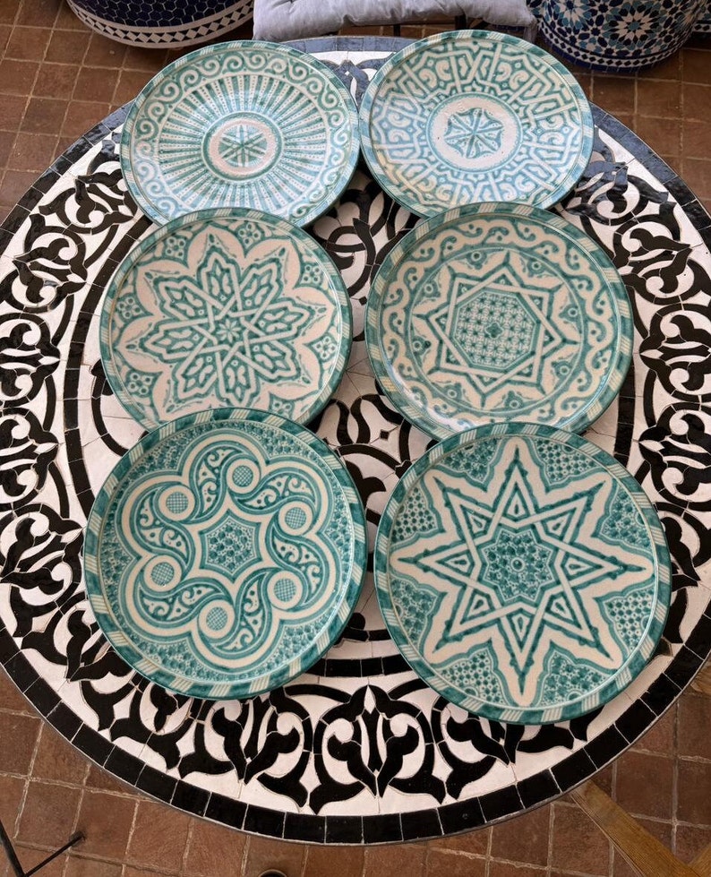 Handmade Moroccan Ceramic Plates & Decorative Wall Plates – Turquoise Geometric Design