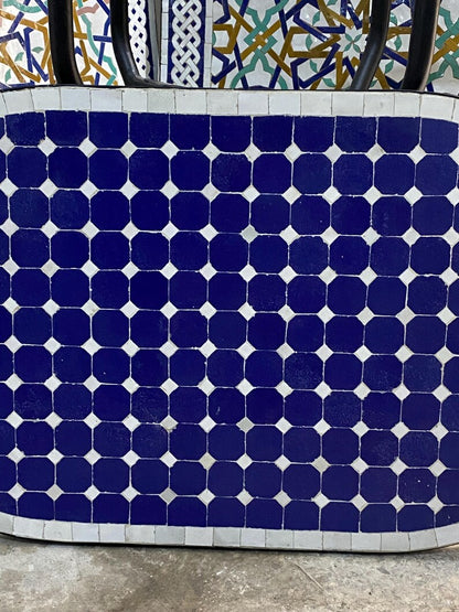 Handmade Moroccan oval  Mosaic Table – Blue & White Zellige Patio Table