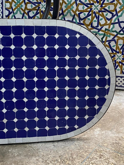 Handmade Moroccan oval  Mosaic Table – Blue & White Zellige Patio Table