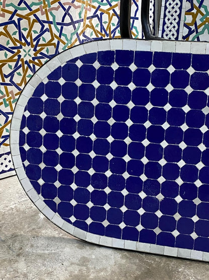 Handmade Moroccan oval  Mosaic Table – Blue & White Zellige Patio Table