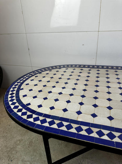 Moroccan fez pottery mosaic oval table – Blue & White Zellige Design