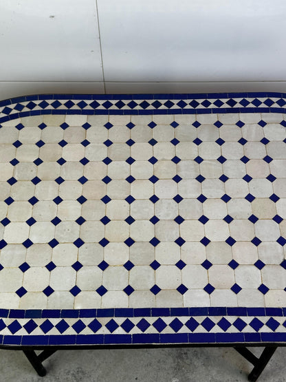 Moroccan fez pottery mosaic oval table – Blue & White Zellige Design