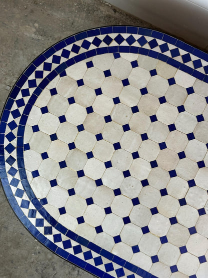 Moroccan fez pottery mosaic oval table – Blue & White Zellige Design