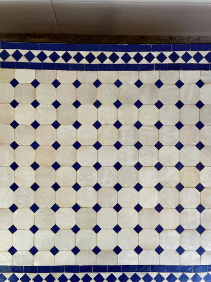 Moroccan fez pottery mosaic oval table – Blue & White Zellige Design