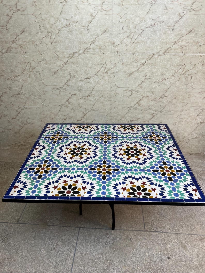 Moroccan Mosaic Table – Handmade Colorful Zellige Table from Fez