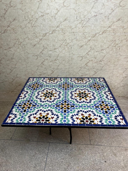 Moroccan Mosaic Table – Handmade Colorful Zellige Table from Fez