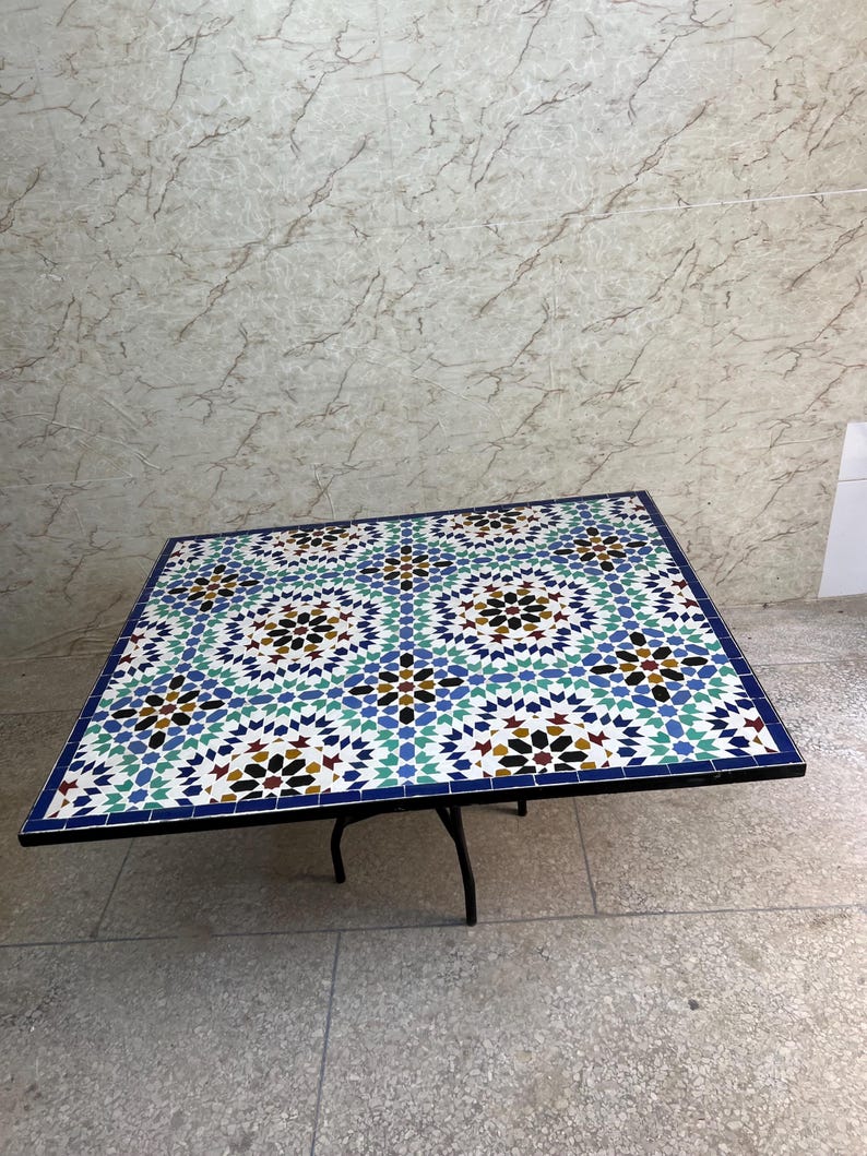 Moroccan Mosaic Table – Handmade Colorful Zellige Table from Fez