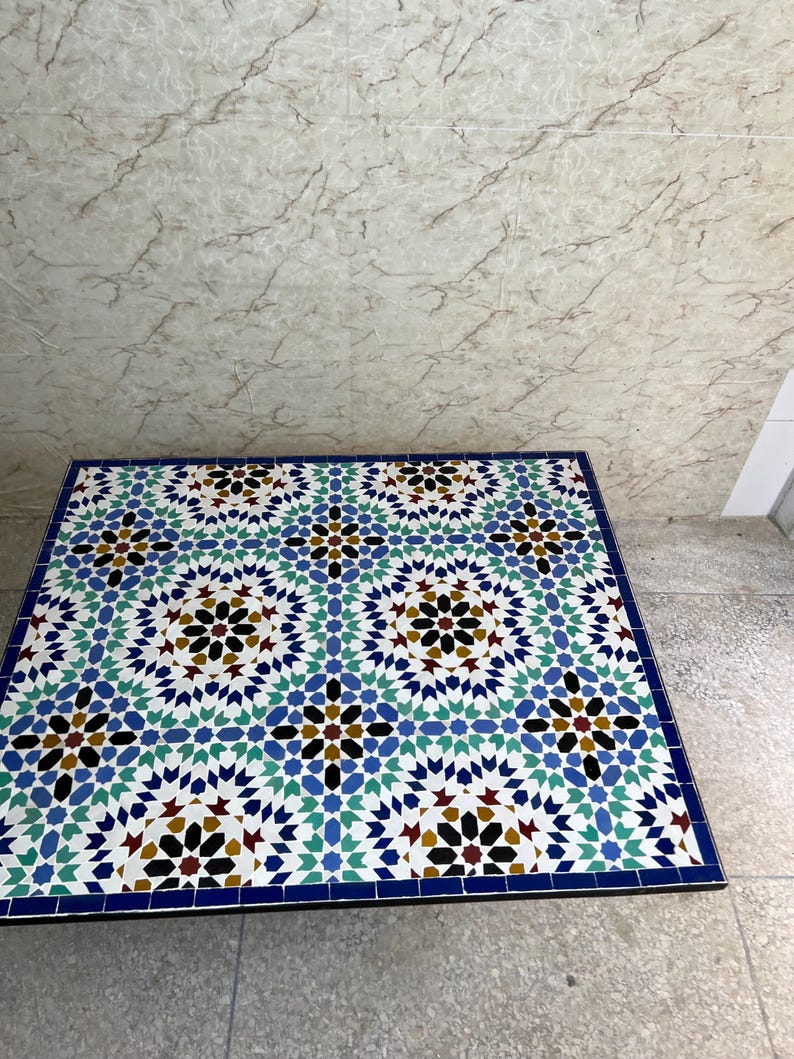 Moroccan Mosaic Table – Handmade Colorful Zellige Table from Fez
