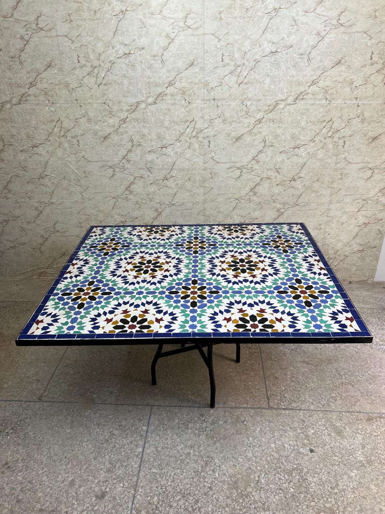 Moroccan Mosaic Table – Handmade Colorful Zellige Table from Fez