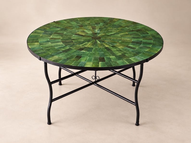 Moroccan Zellige Mosaic Table – Handmade Round Ceramic Tile Table