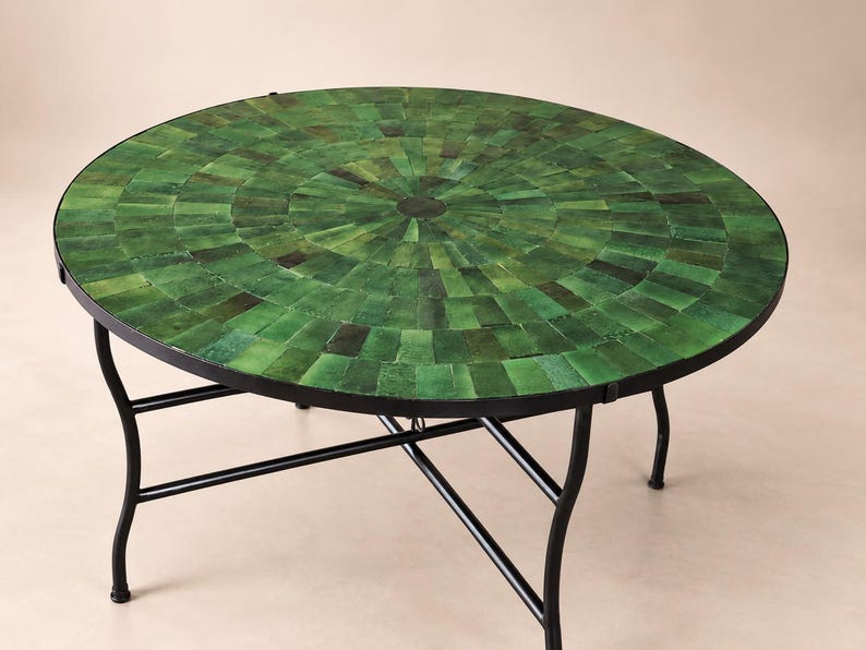 Moroccan Zellige Mosaic Table – Handmade Round Ceramic Tile Table