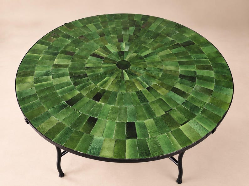 Moroccan Zellige Mosaic Table – Handmade Round Ceramic Tile Table