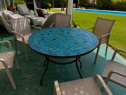 Moroccan Blue Mosaic Table – Handmade Zellige Table