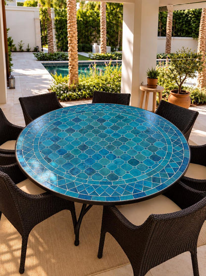 Moroccan Blue Mosaic Table – Handmade Zellige Table