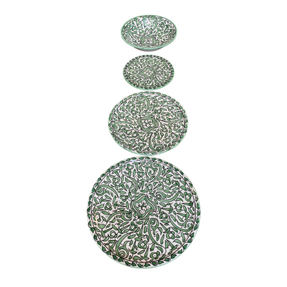 Green Hand-Painted Moroccan Fes Pottery Plates & Bowl – Floral Ceramic Dinnerware