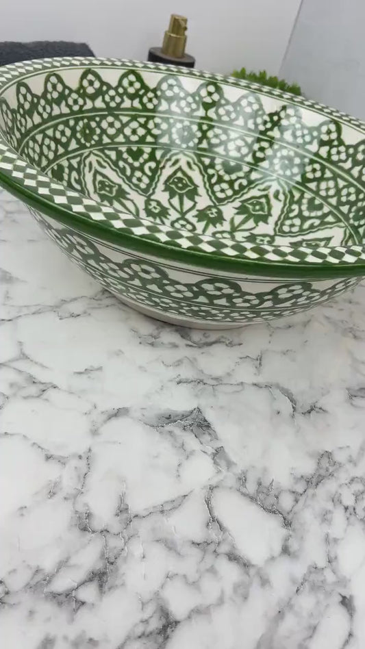 Green Ceramic Sink with Brass Rim - Bathroom Vanity Centerpiece for Eco-Friendly Decor - Bathroom Statement Piece