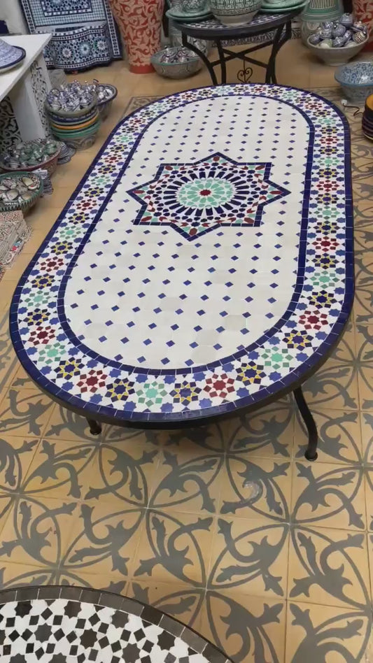 Moroccan Oval Mosaic Table – Handmade Traditional Zellige Art