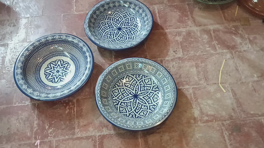 Moroccan Handmade Pottery Plates – Blue Cobalt Geometric Design