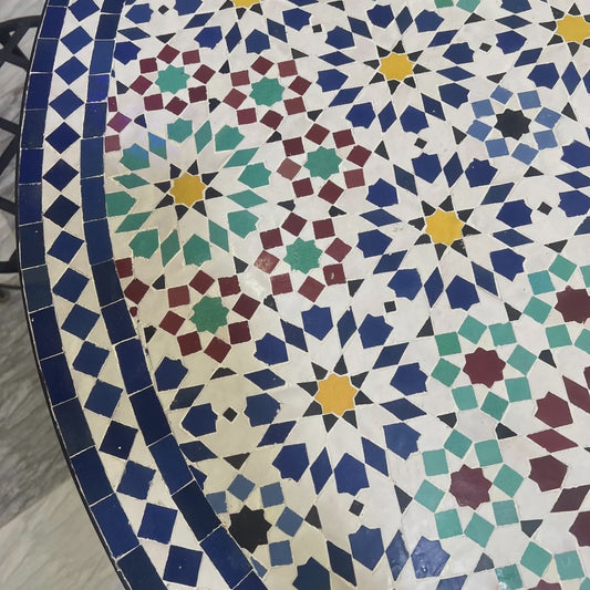 Moroccan Mosaic Table from Fez – Outdoor Zellige Patio & Garden Table