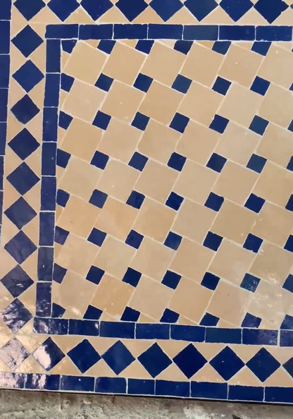 Handmade Moroccan Mosaic Coffee Table – Blue & Beige Zellige Patio Table